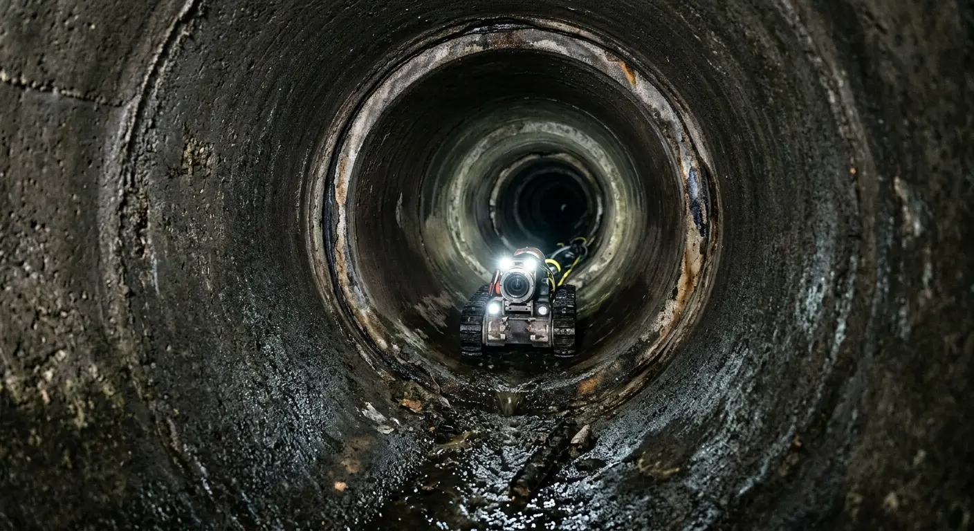 Robotic sewer camera inspecting pipe interior for Drain Snake Service in Carthage