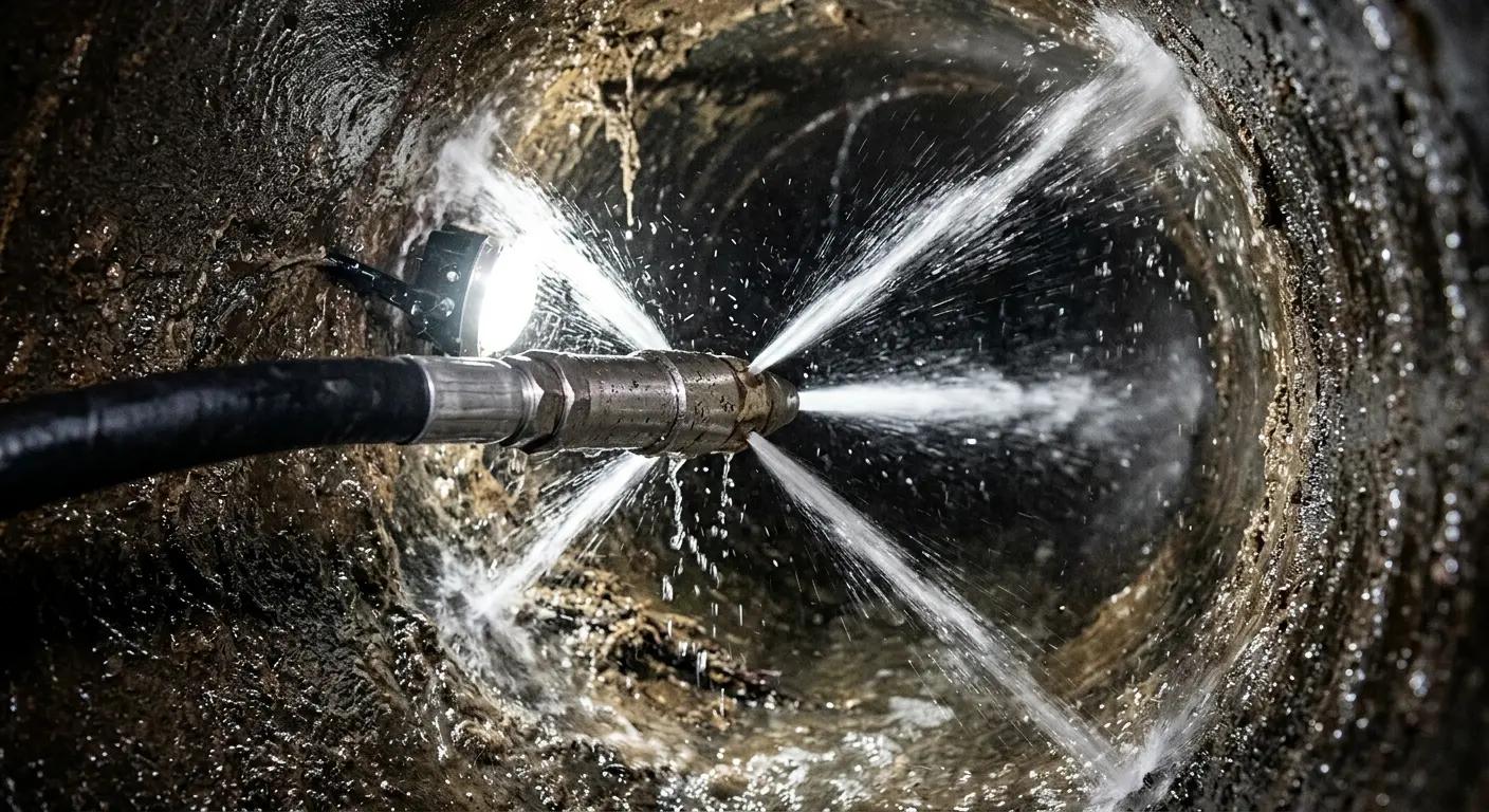 High-pressure hydro jetting nozzle cleaning sewer pipe for Storm Drain Cleaning in Carthage